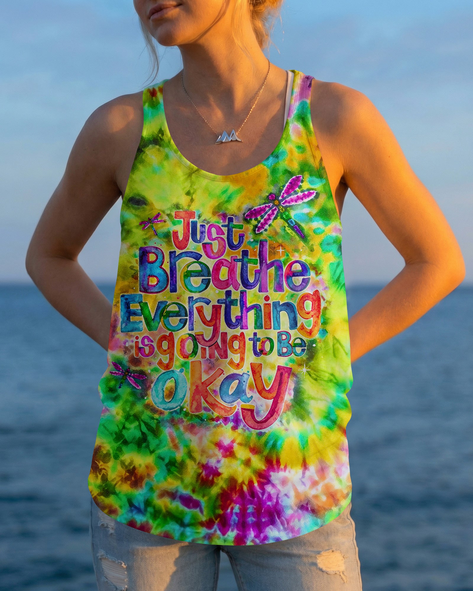 JUST BREATHE GOOD VIBES COLOR BURST ALL OVER PRINT - KM0604262