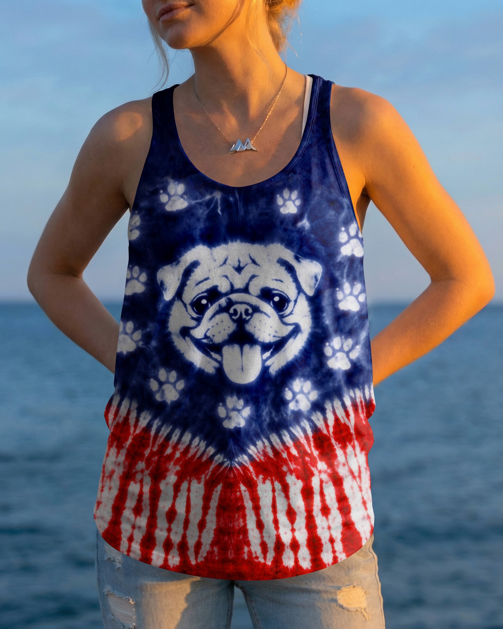 PUG DOG PAW PRINT RED WHITE & BLUE SWIRL ALL OVER PRINT - TLTW0204261