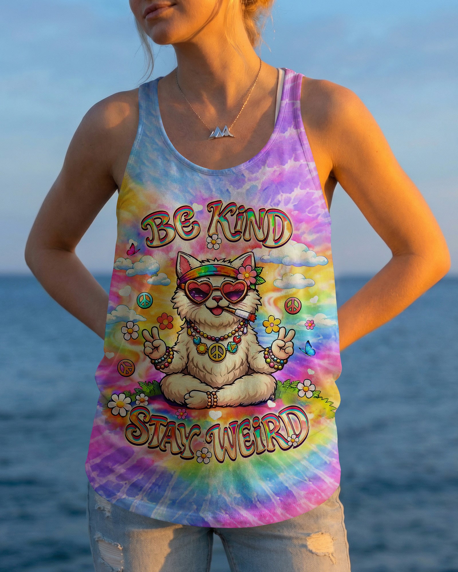 BE KIND STAY WEIRD FUNNY CAT ALL OVER PRINT - YHLT1102262