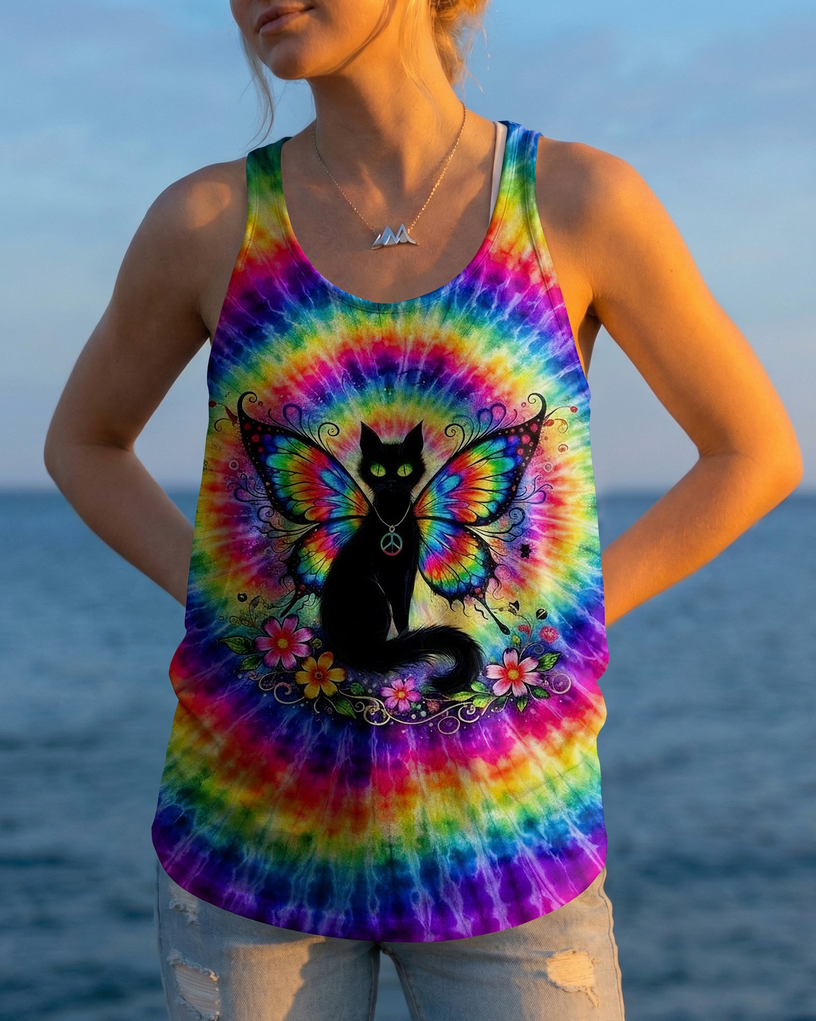 RAINBOW SWIRL BLACK CAT ALL OVER PRINT - YHHG2502261