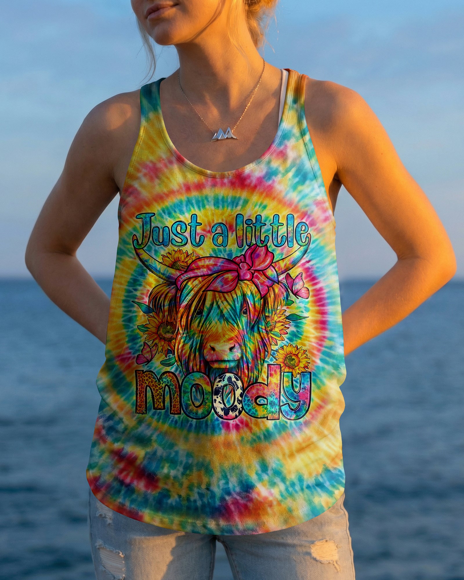 JUST A LITTLE MOODY COW HIPPIE SWIRL ALL OVER PRINT  - TLHG2003262