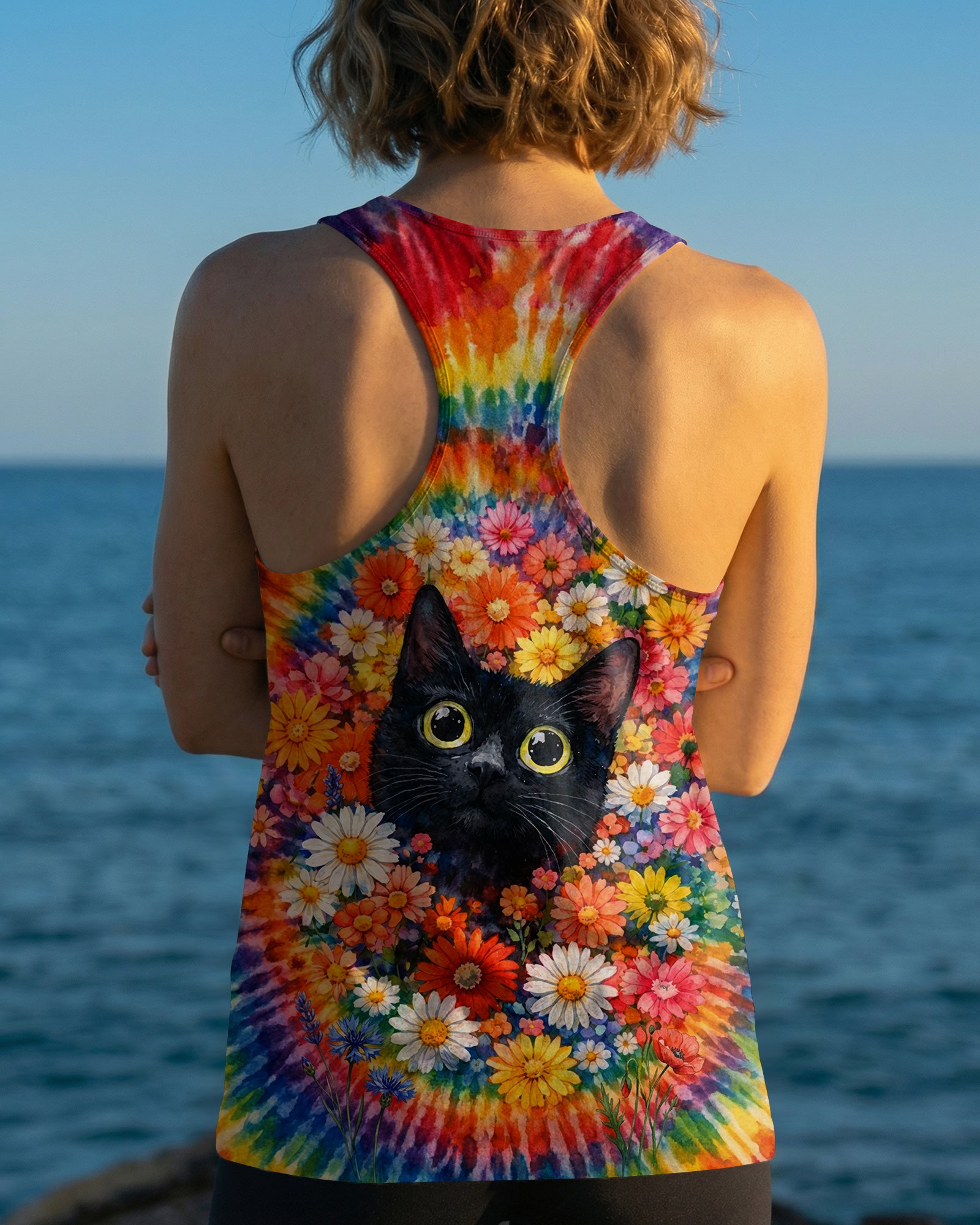 BLACK CAT WITH FLORAL SWIRL ALL OVER PRINT - TLHN0403262