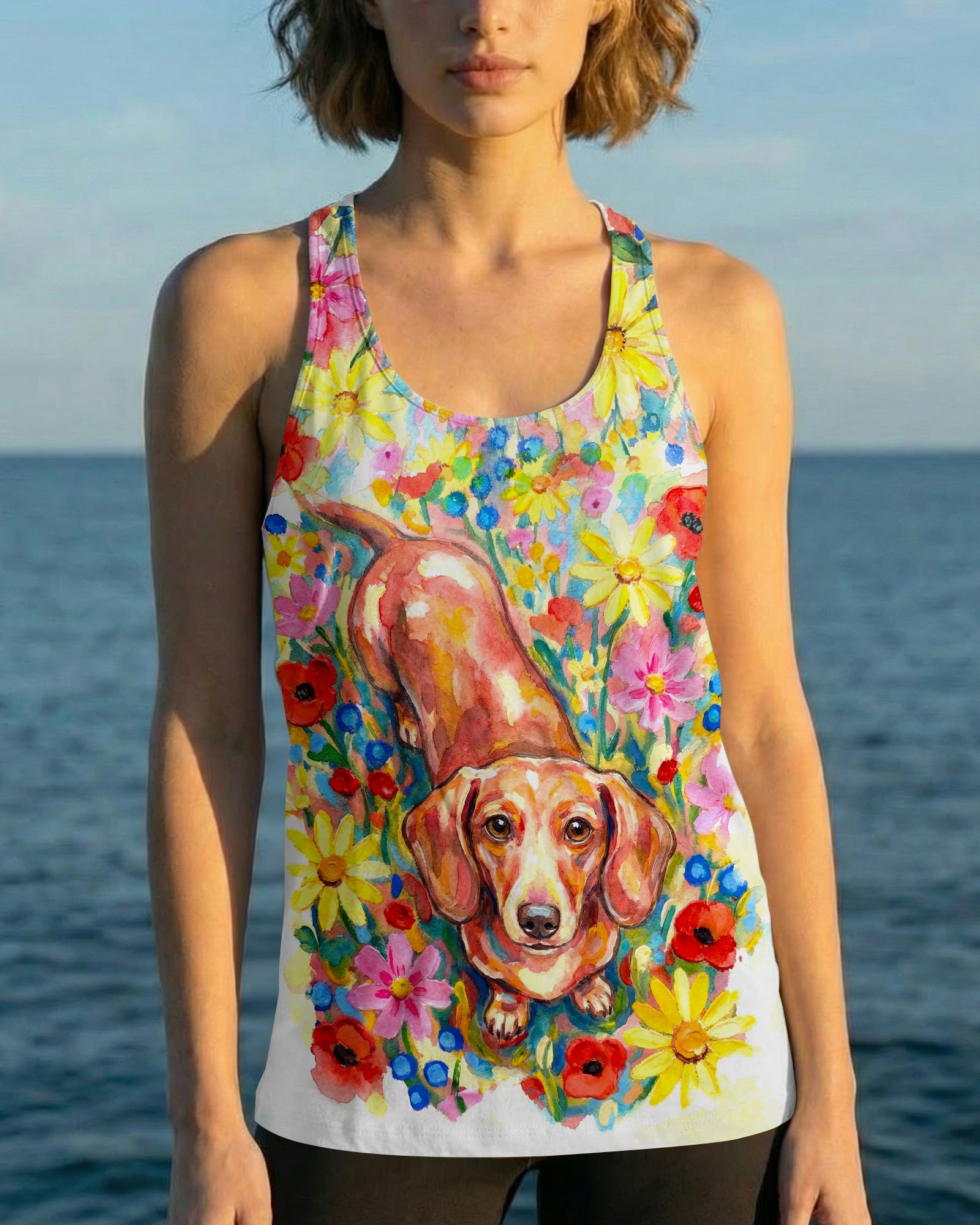 RAINBOW FLORAL DACHSHUND DOG PAW ALL OVER PRINT - RI1103261