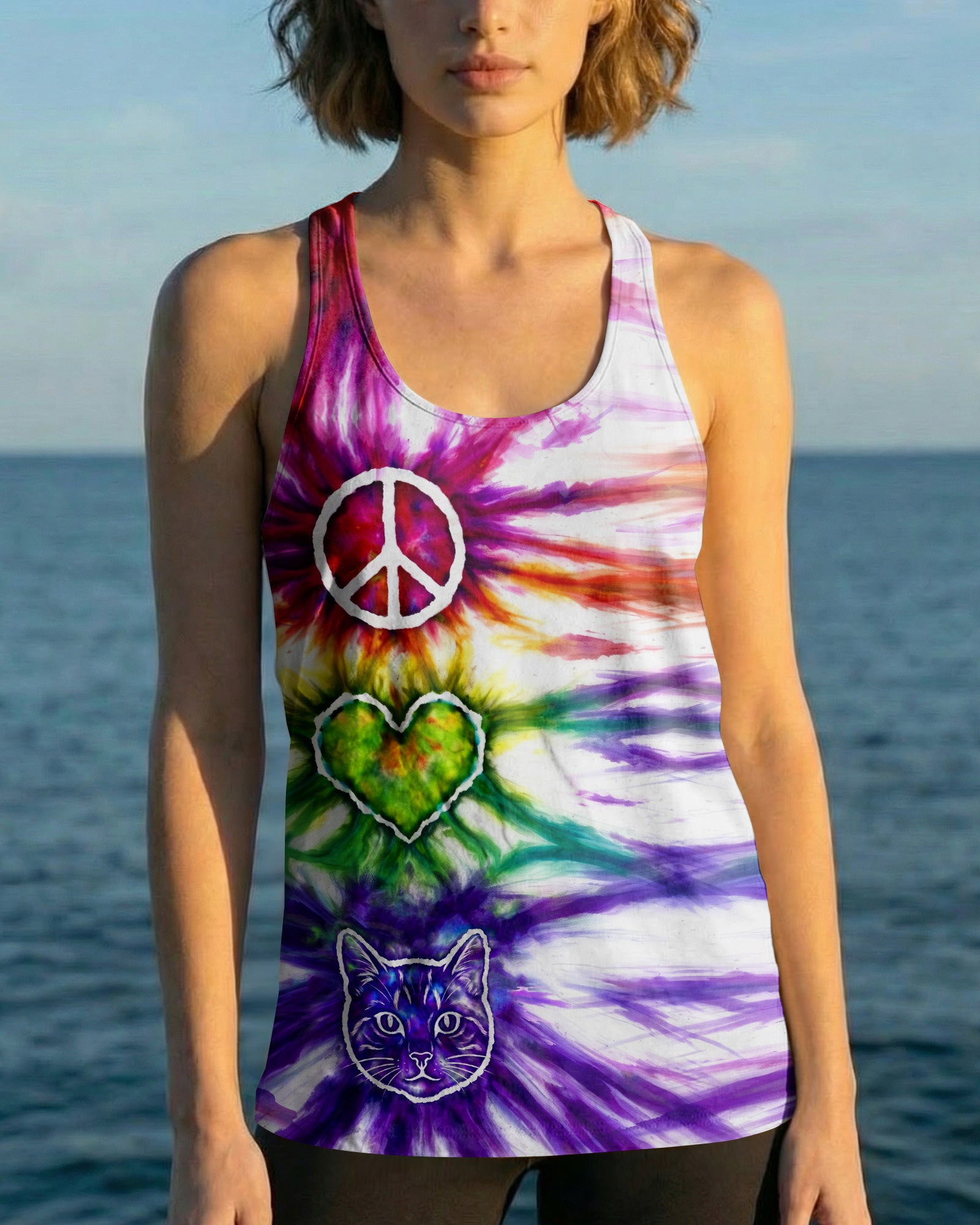 PEACE LOVE CAT FACE ALL OVER PRINT - TLHG15042641