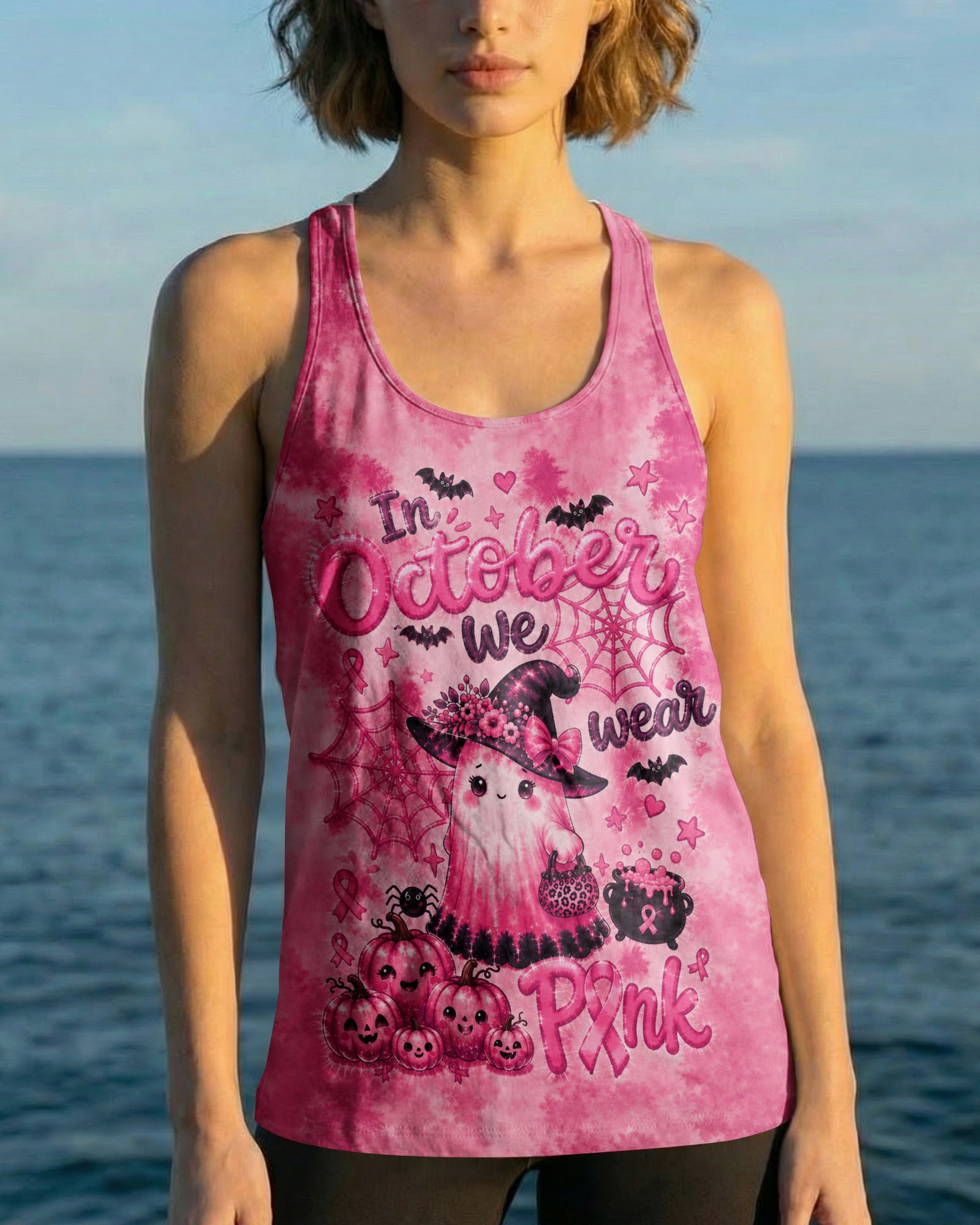 IN OCTOBER WE WEAR PINK WITCHY GHOST ALL OVER PRINT - KMTM2107261