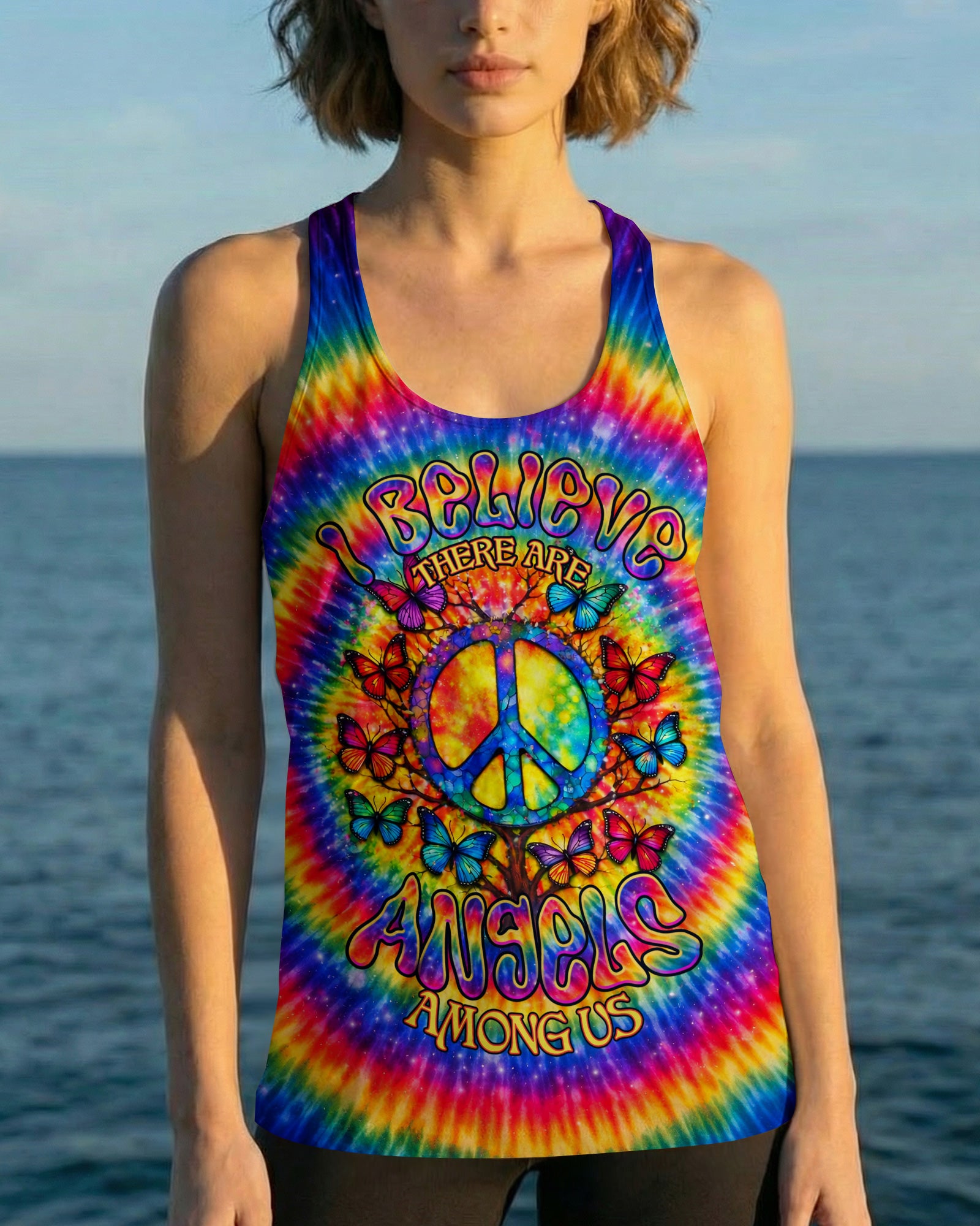 I BELIEVE THERE ARE ANGELS AMONG US PEACE BUTTERFLY SWIRL ALL OVER PRINT - TLNO1302261
