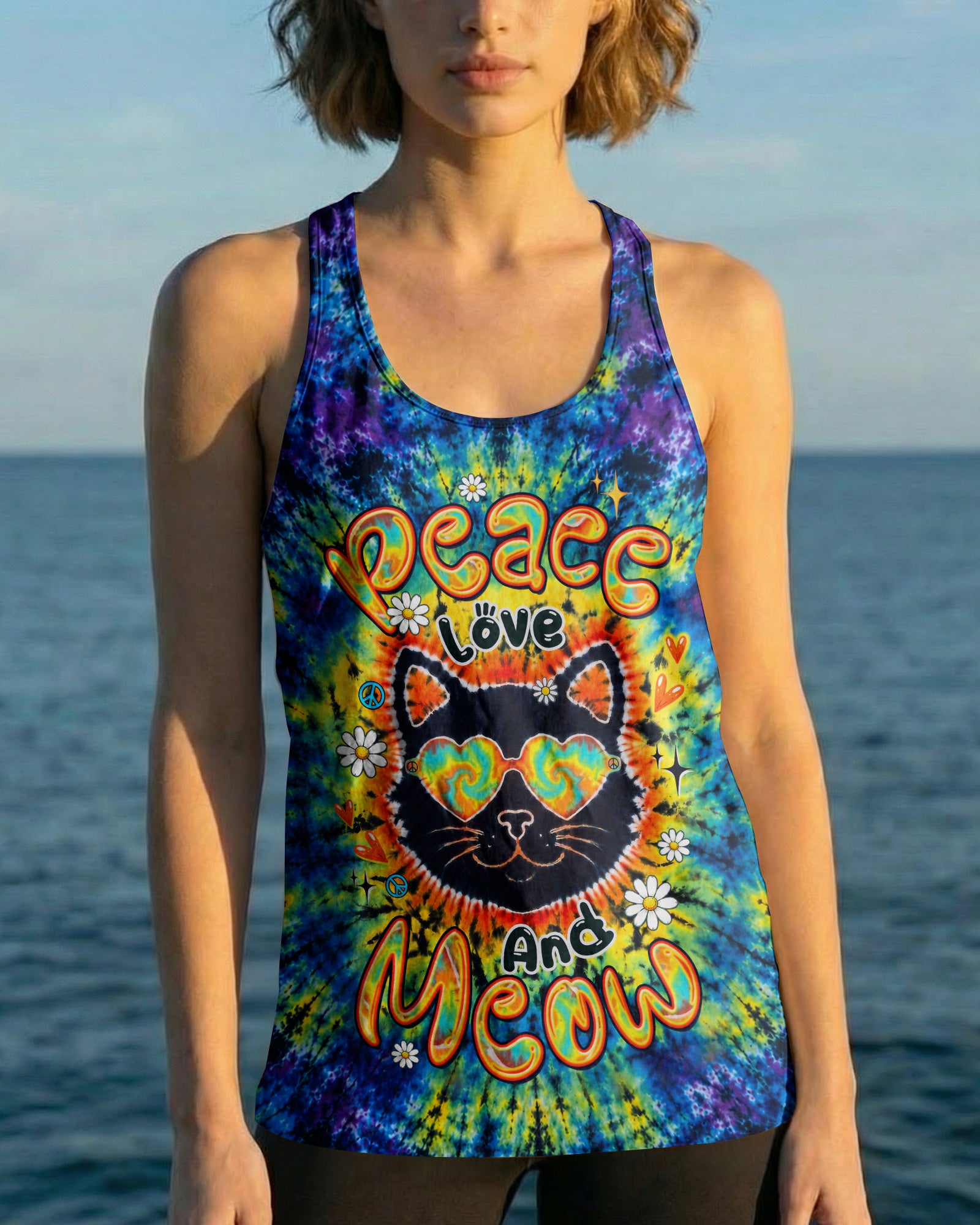 PEACE LOVE AND MEOW CAT BURST ALL OVER PRINT - TLTW0907262