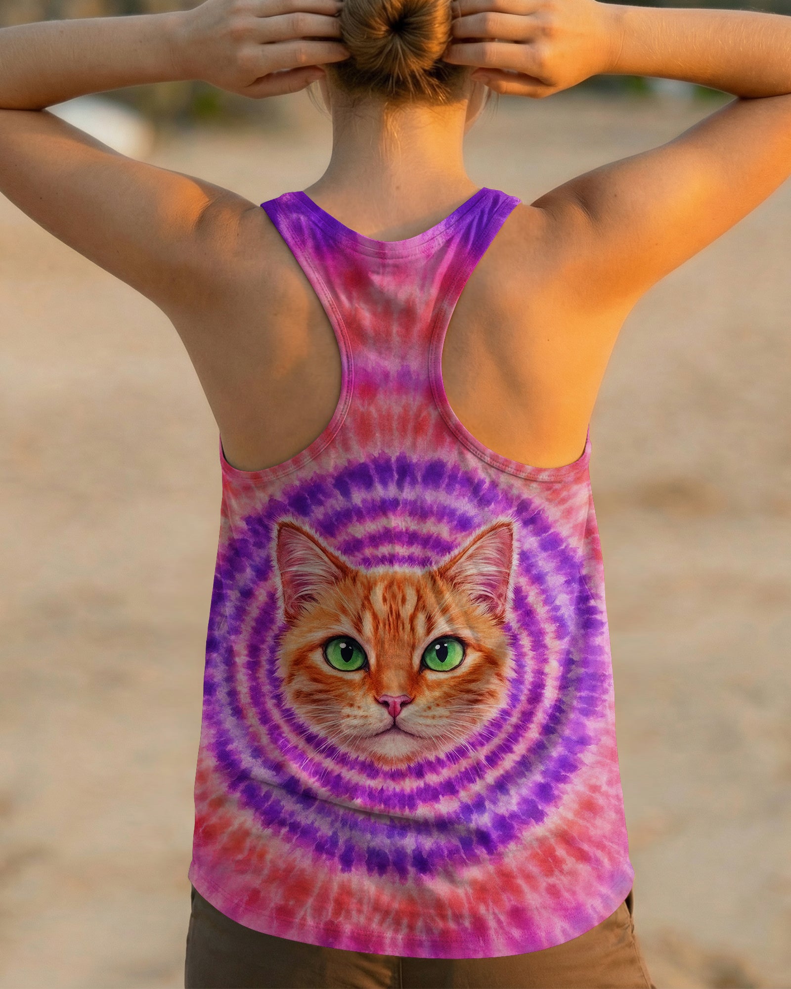 GINGER TABBY CAT PURPLE & PINK  SWIRL ALL OVER PRINT - TLHG0403262
