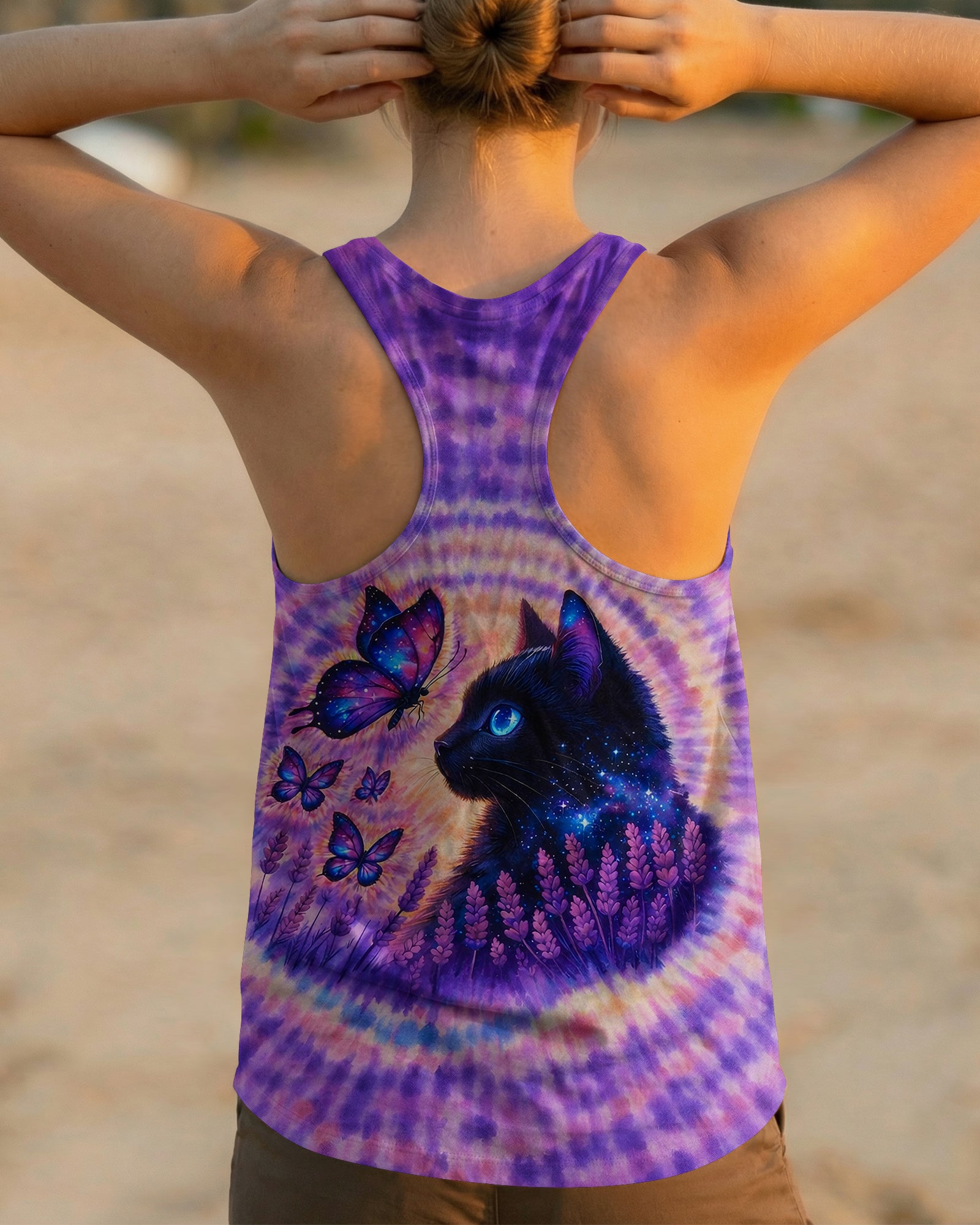 BLACK CAT LAVENDER PURPLE SWIRL ALL OVER PRINT - TLNO1103261