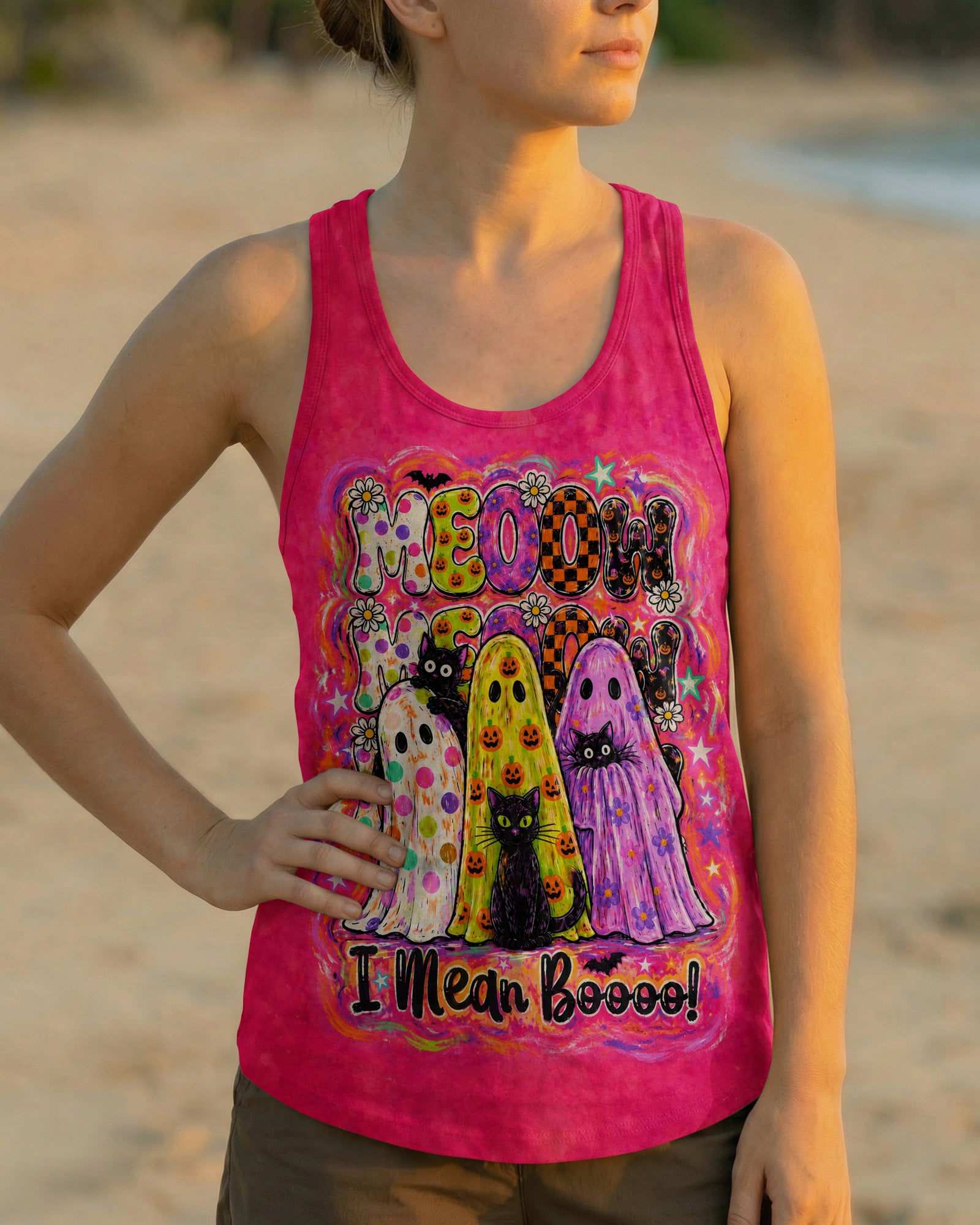 MEOOW I MEAN BOOO BLACK CAT GHOST HALLOWEEN ALL OVER PRINT - KMTM2107262