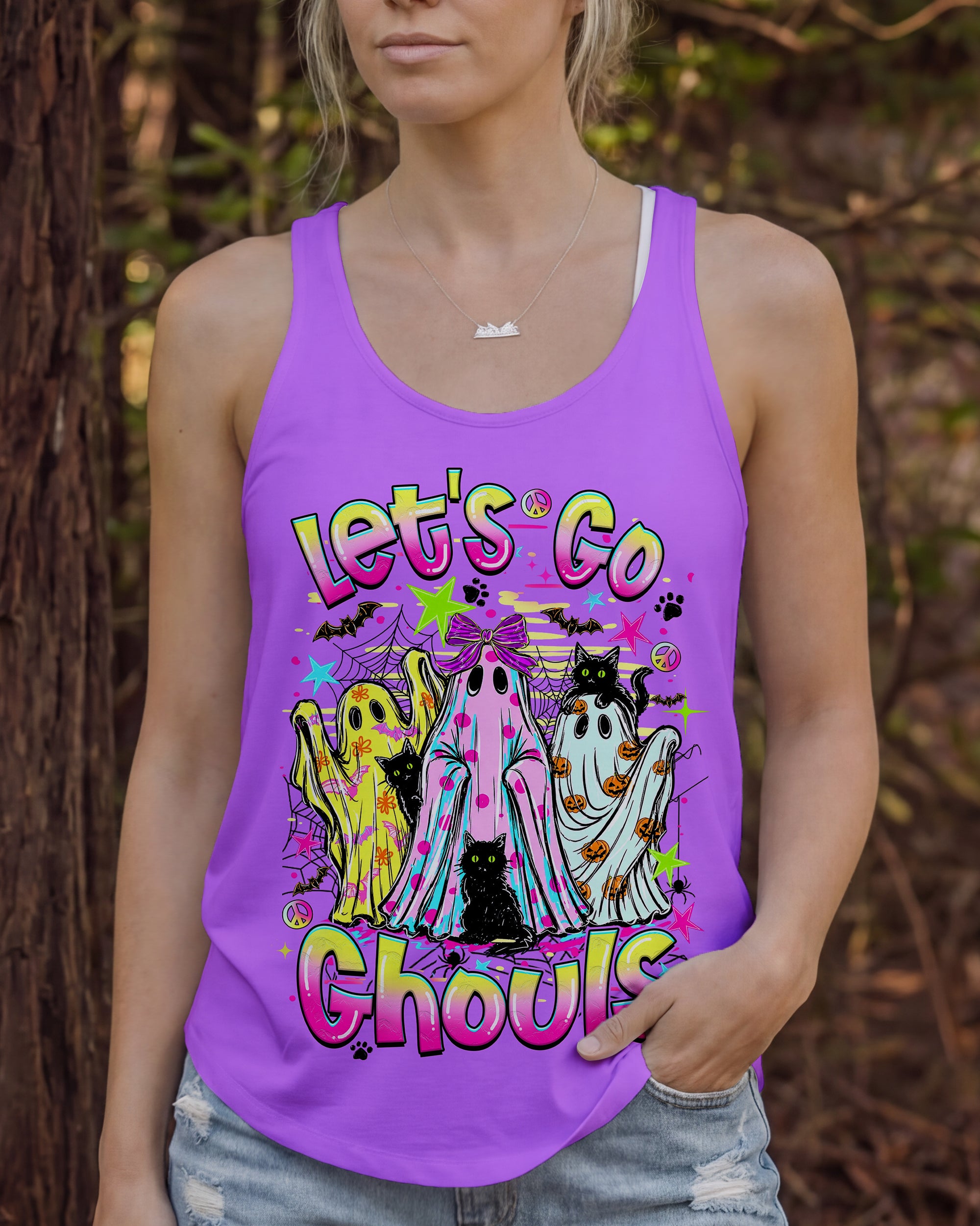 LET'S GO GHOULS BOO BLACK CAT HALLOWEEN ALL OVER PRINT - TLHN1707261