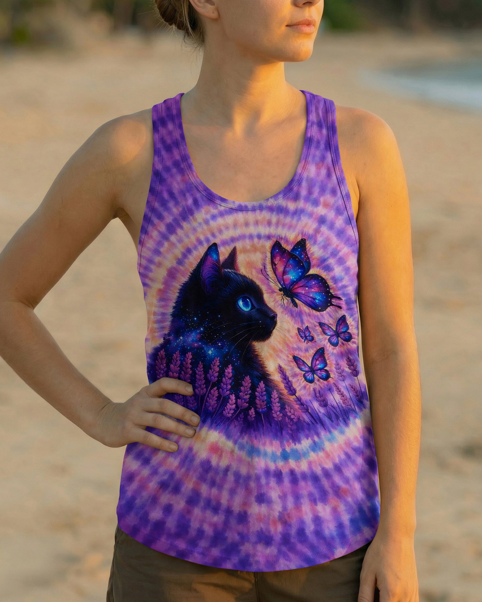 BLACK CAT LAVENDER PURPLE SWIRL ALL OVER PRINT - TLNO1103261