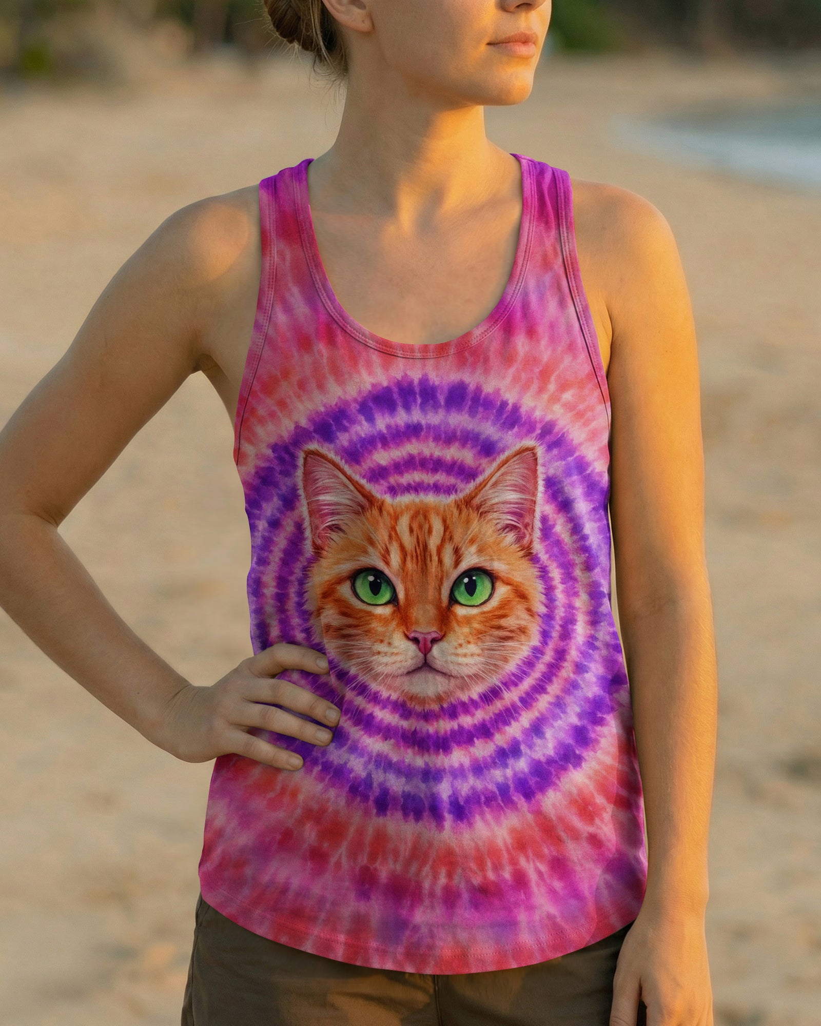 GINGER TABBY CAT PURPLE & PINK  SWIRL ALL OVER PRINT - TLHG0403262