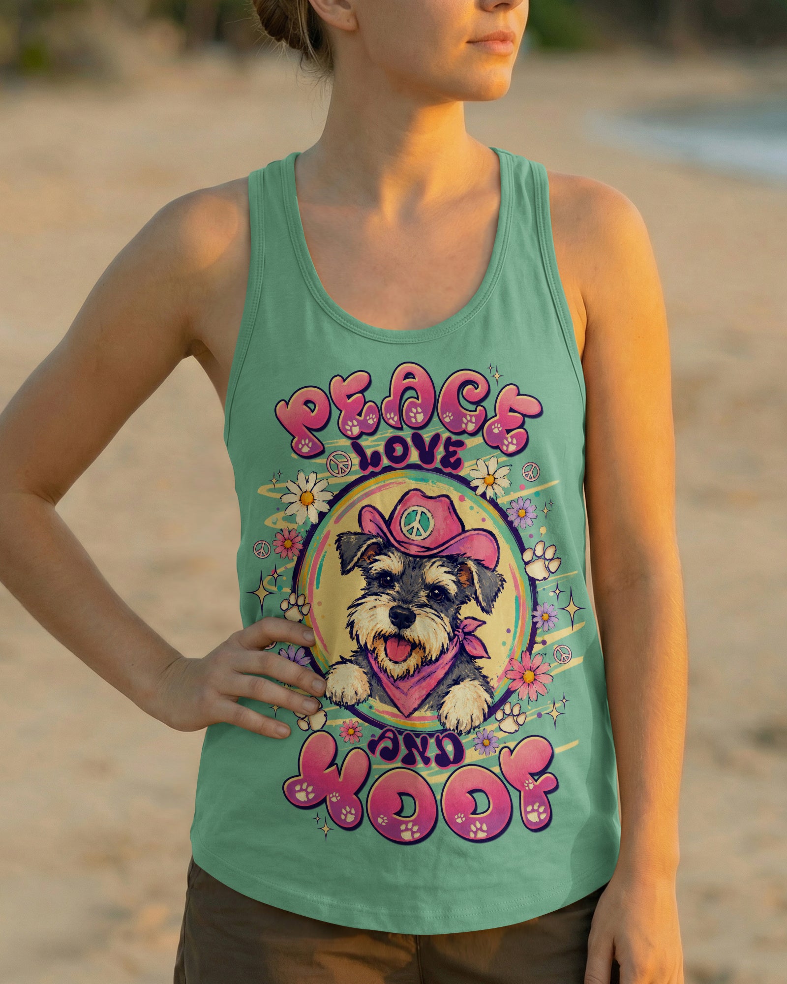 PEACE LOVE AND WOOF SCHNAUZER DOG ALL OVER PRINT - TLTW1507261