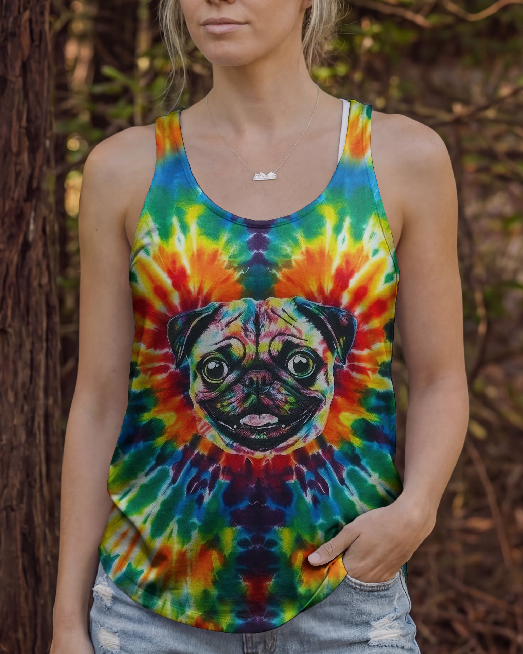 RAINBOW SWIRL FUNNY PUG DOG ALL OVER PRINT - YHHG0202262