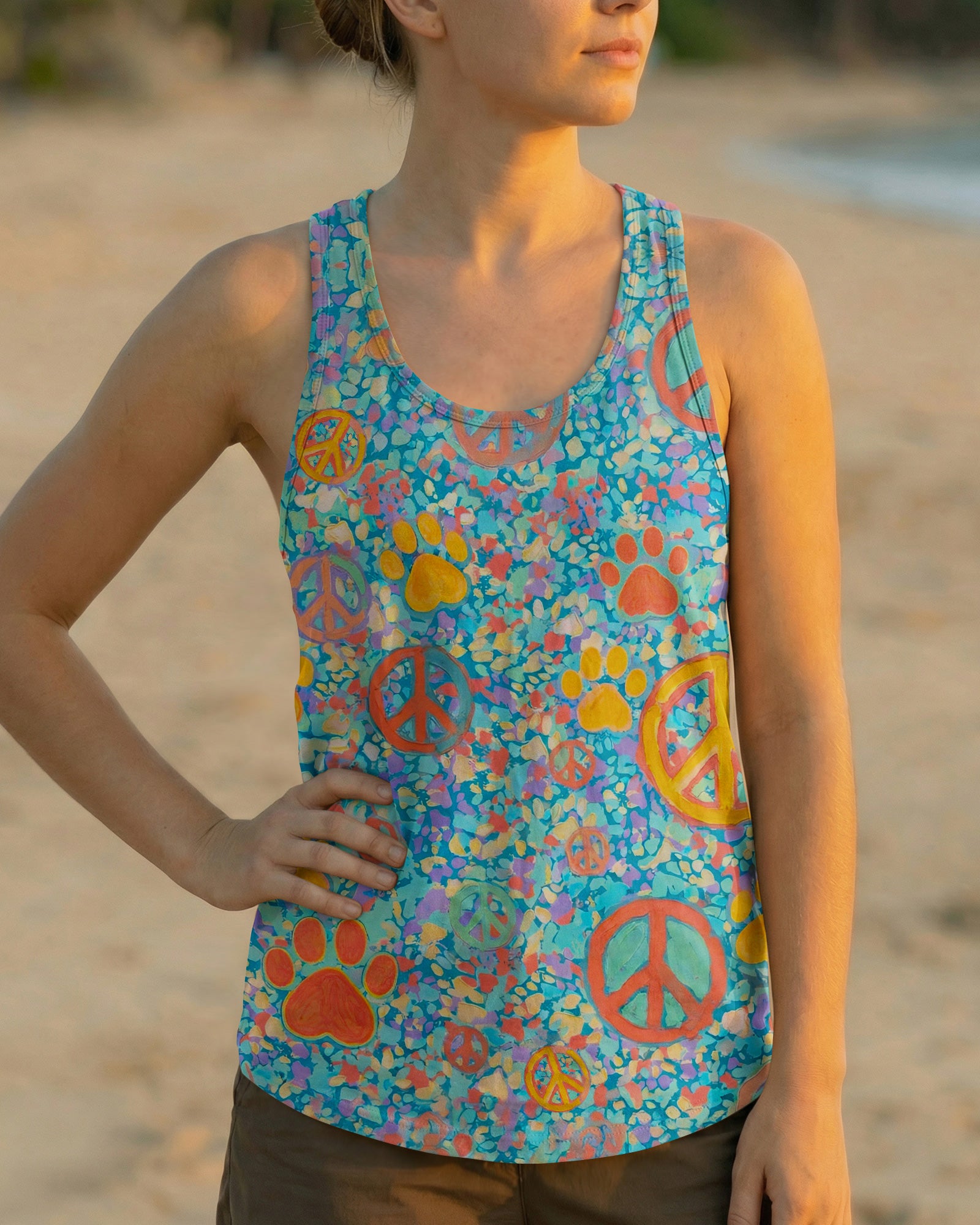 PEACE PAW PRINT PASTEL PATTERN ALL OVER PRINT - TLNO1203262
