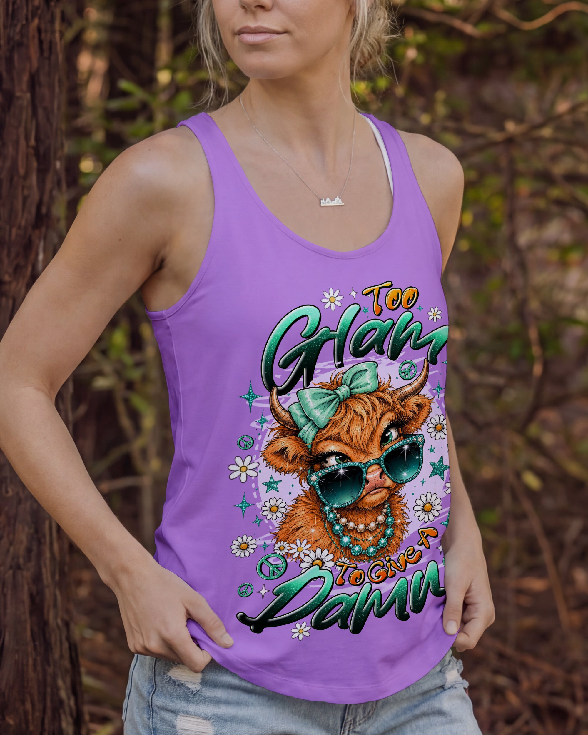 TOO GLAM TO GIVE A DAMN HIGHLAND COW ALL OVER PRINT - TLTW2207264