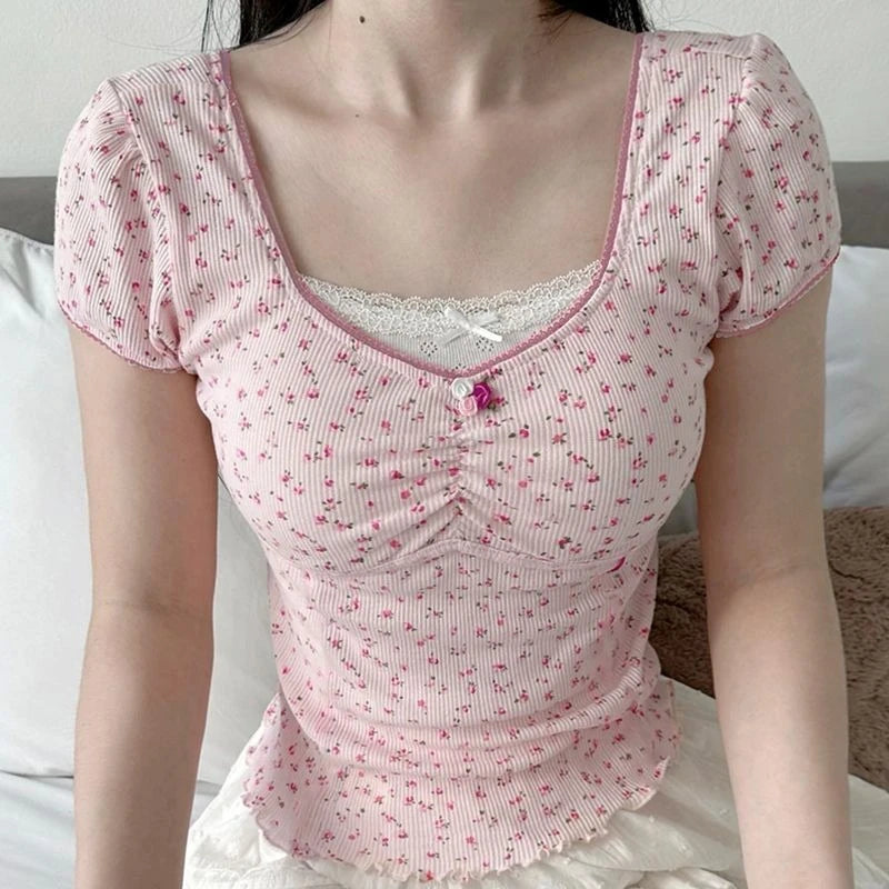 Cherry Blossom Ruched Women's Tee