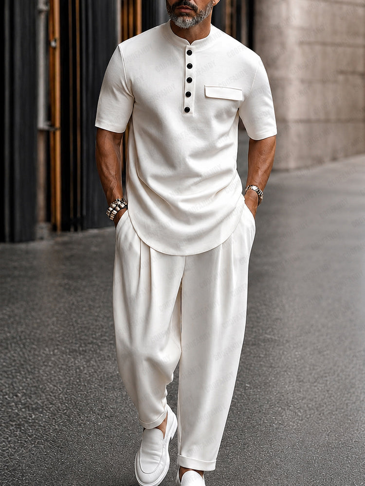 Men's Urban Casual Matching Set - White Detail