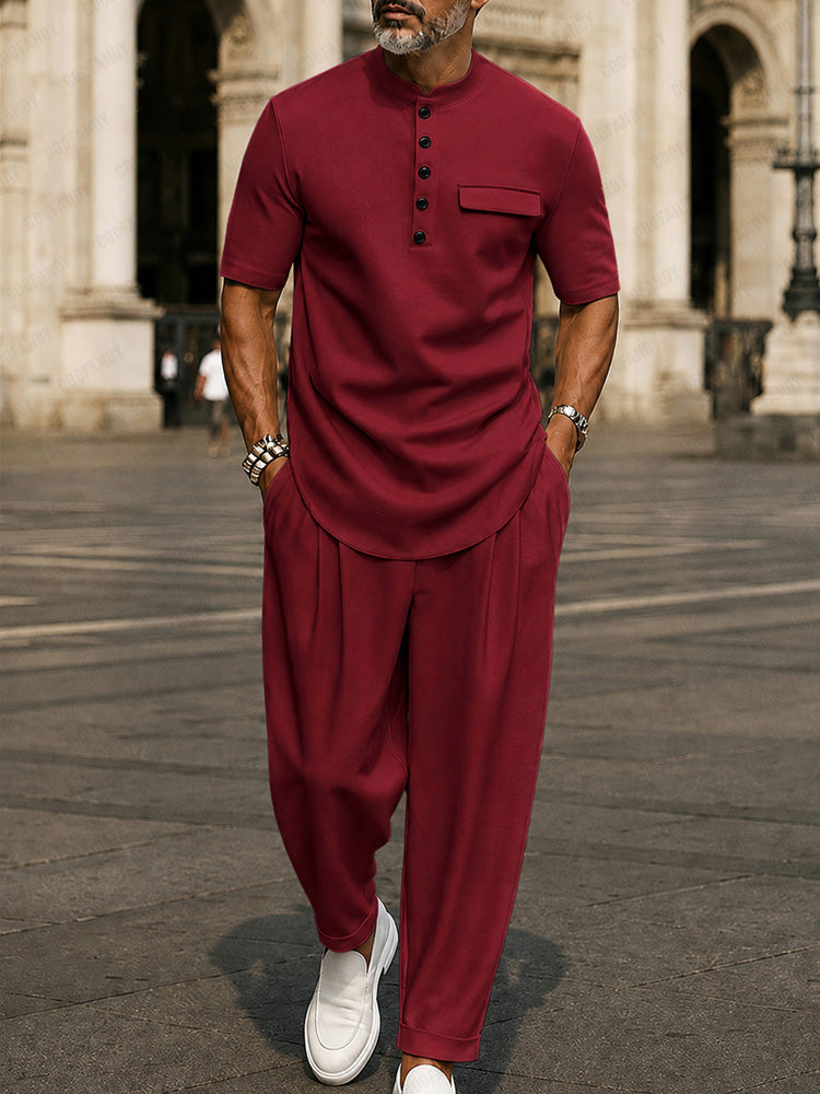 Men's Urban Casual Matching Set - Wine Red