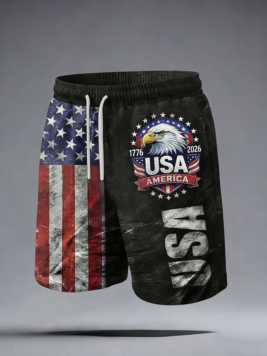 [Copy]Independence Day Men's 4th of July U.S.   Anniversary Cross US Flag Lined Shorts 2 in 1 Board Shorts Swim Trunks Mid Waist Holiday Side Pockets With Compression Liner Elastic Drawstring Wais