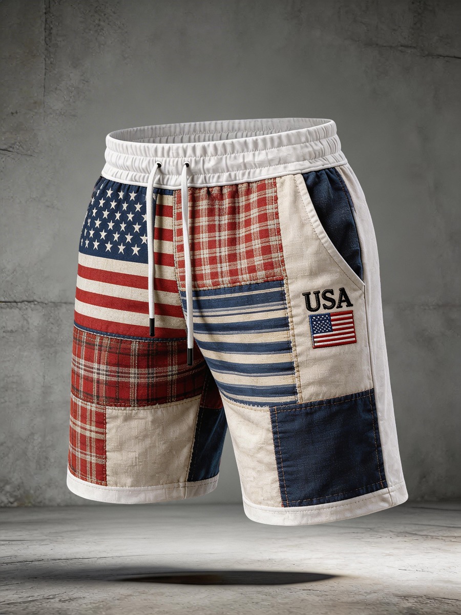 Multi Style American Flag Eagle Fireworks Print Summer Beach Walking Shorts