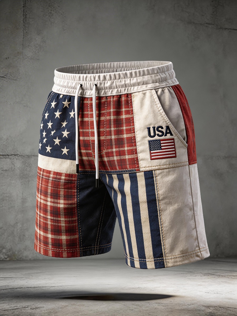 4th of July Must-Have Red White Blue Patriotic Men’s Vacation Casual Shorts