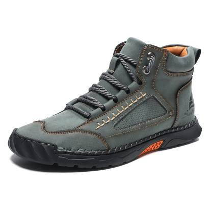 Men's Brown Comfort Leather Boots – Comfortable Non-Slip Walking Shoes for Daily Outdoor Activities