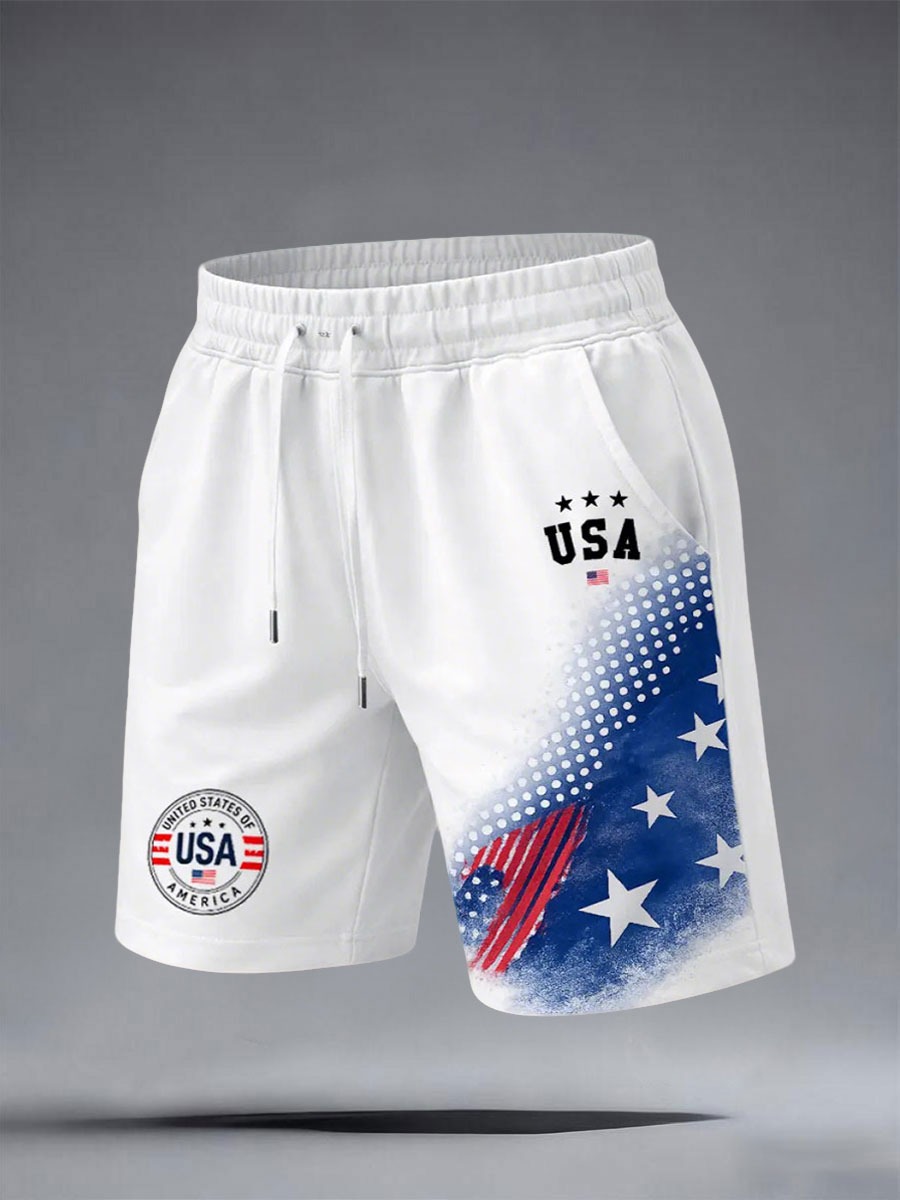 Multi-Pattern USA Eagle Liberty Bell Breathable Summer Men’s Casual Shorts