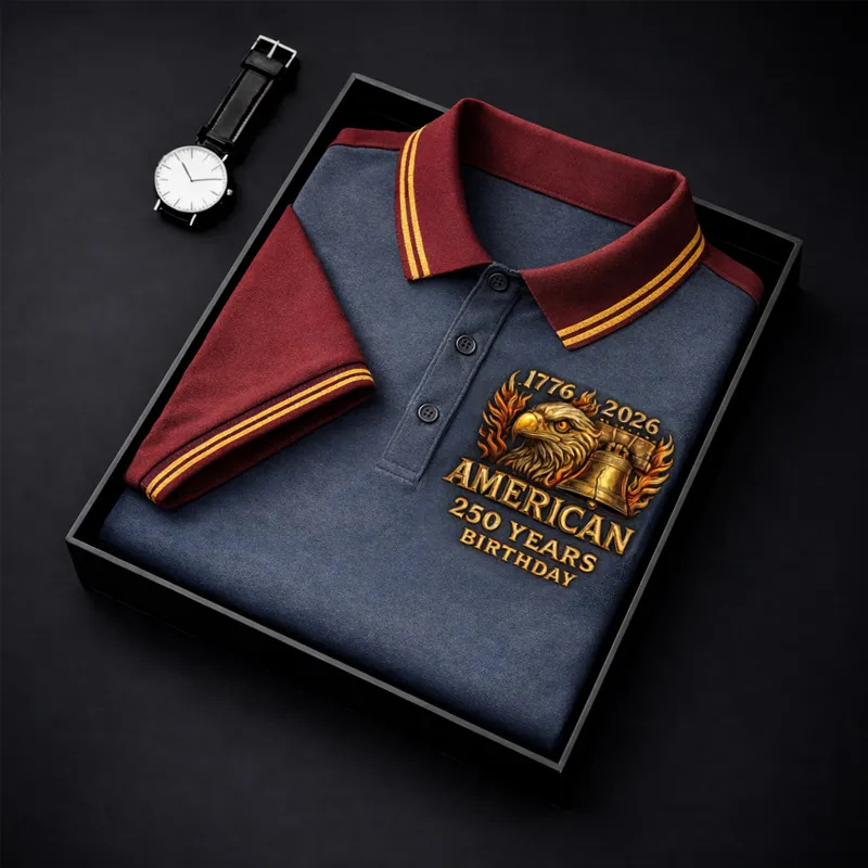 Men's USA 250th Anniversary Golf Polo Shirt | Patriotic Eagle Embroidered Performance Polo