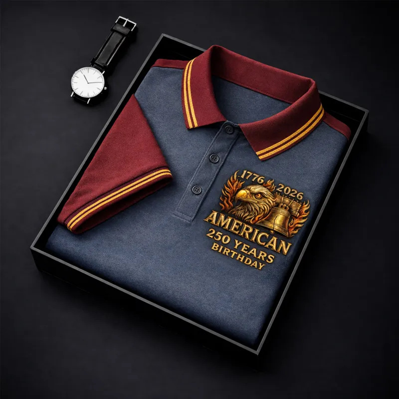 Men's God Bless America 250th Anniversary Polo Shirt | Embroidered USA Flag Golf Performance Tee