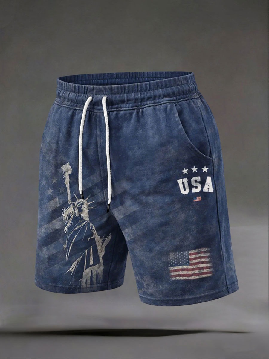 Men’s Vintage & Printed Dual Style USA Flag Independence Day Shorts