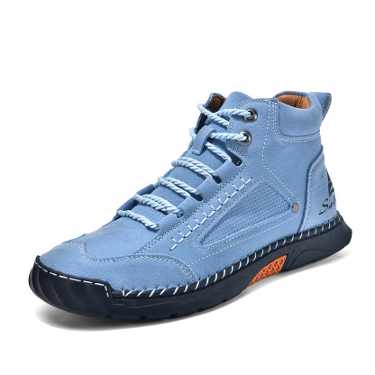 Men's Brown Comfort Leather Boots – Comfortable Non-Slip Walking Shoes for Daily Outdoor Activities