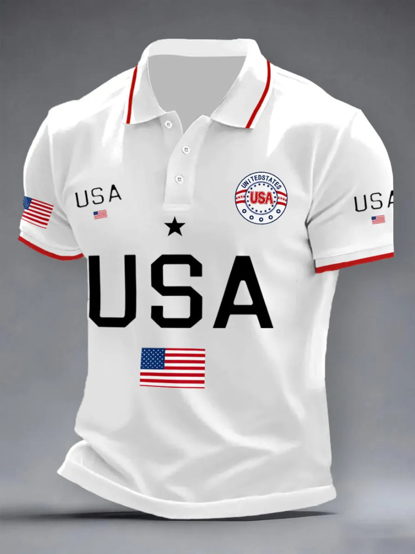 [Copy]Men's USA Flag Patriotic Golf Polo Shirt | Moisture Wicking American Flag Performance Golf Apparel