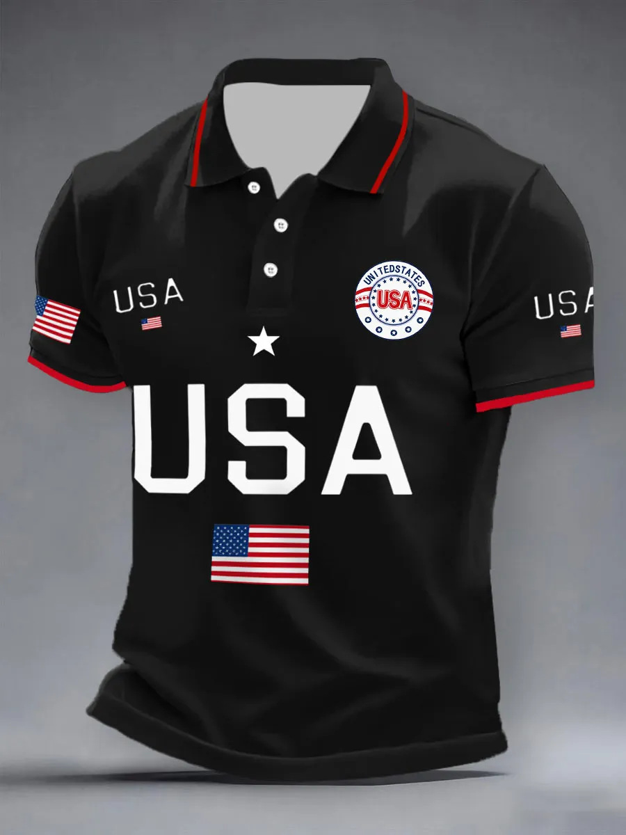 [Copy]Men's USA Flag Patriotic Golf Polo Shirt | Moisture Wicking American Flag Performance Golf Apparel