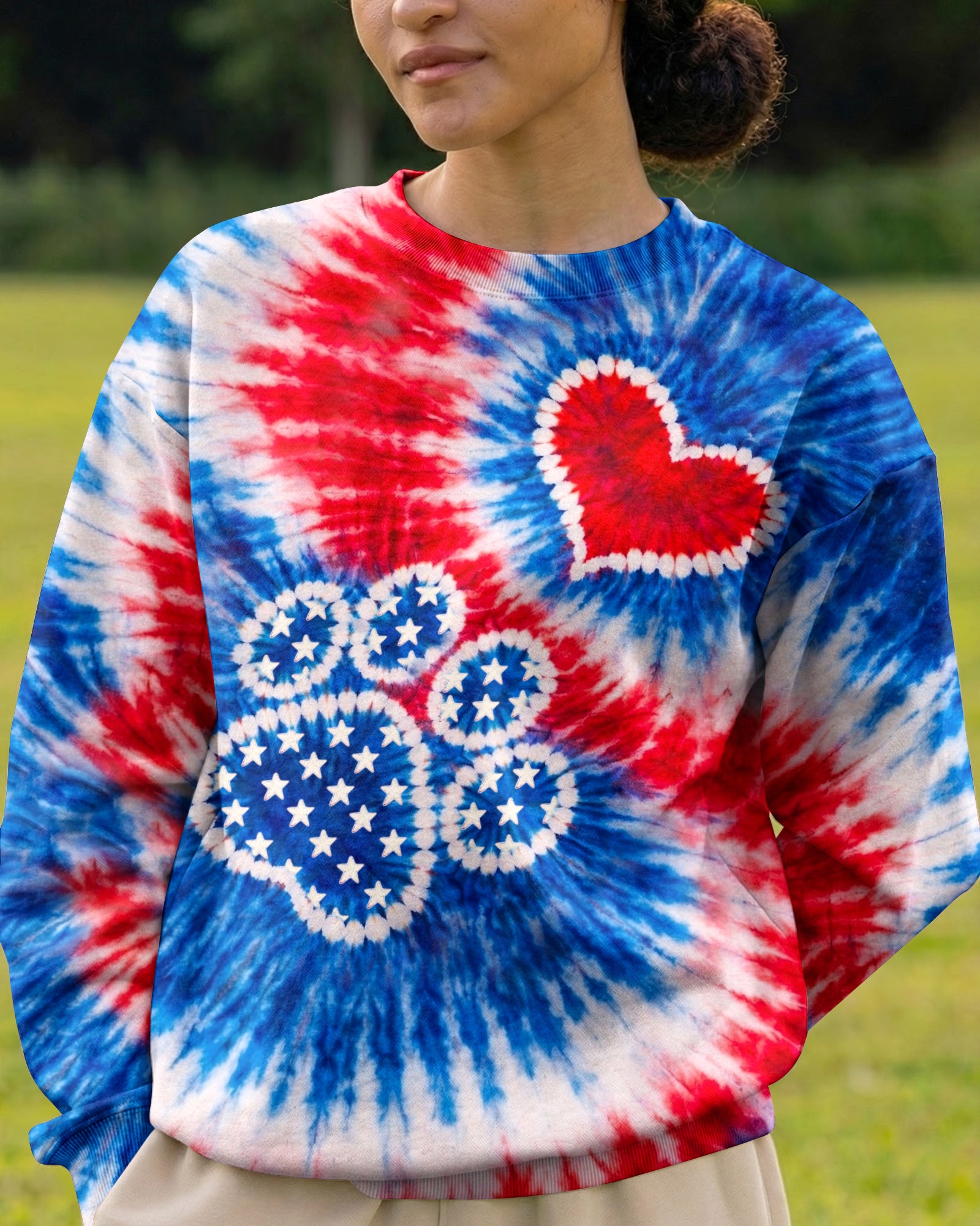 PAW HEART RED WHITE & BLUE SWIRL ALL OVER PRINT - TLHN0104261