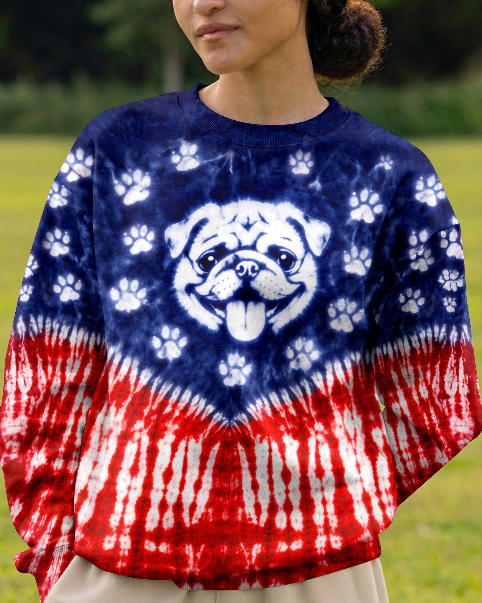 PUG DOG PAW PRINT RED WHITE & BLUE SWIRL ALL OVER PRINT - TLTW0204261