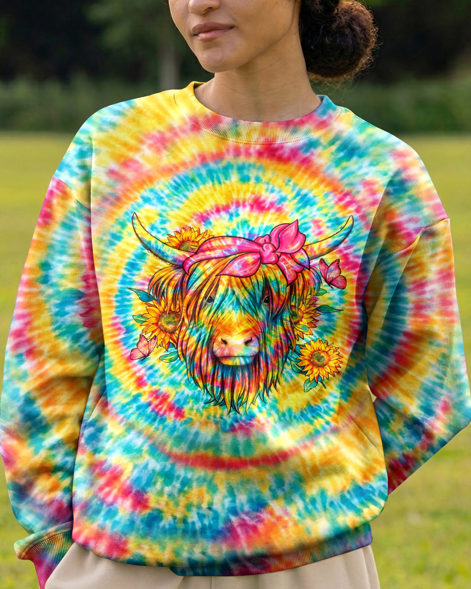 JUST A LITTLE MOODY COW HIPPIE SWIRL ALL OVER PRINT  - TLHG2003262