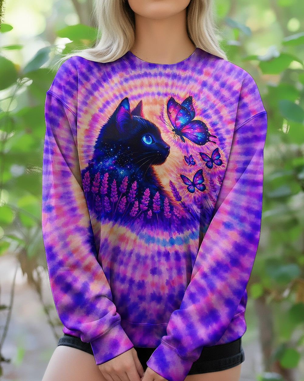 BLACK CAT LAVENDER PURPLE SWIRL ALL OVER PRINT - TLNO1103261