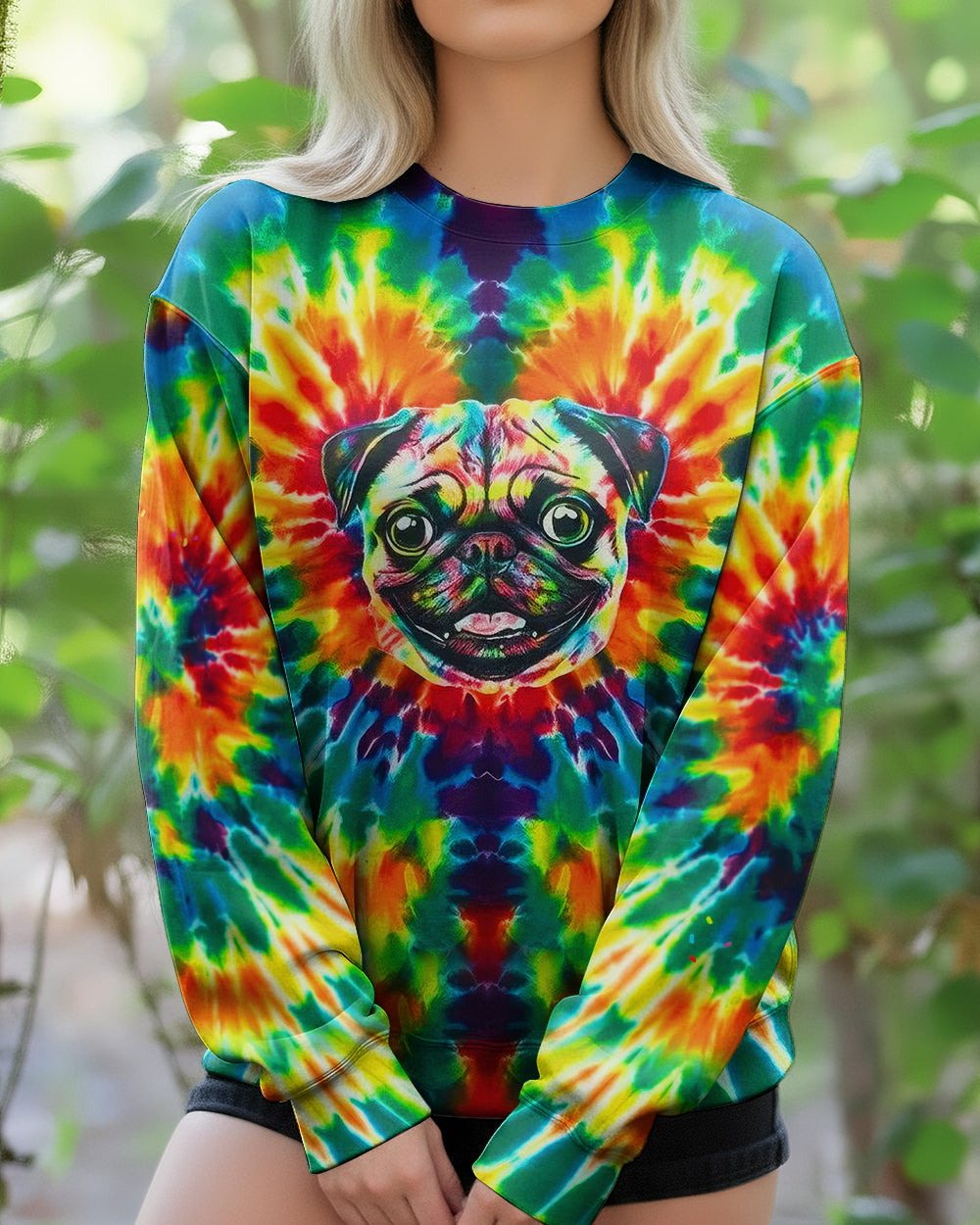 RAINBOW SWIRL FUNNY PUG DOG ALL OVER PRINT - YHHG0202262