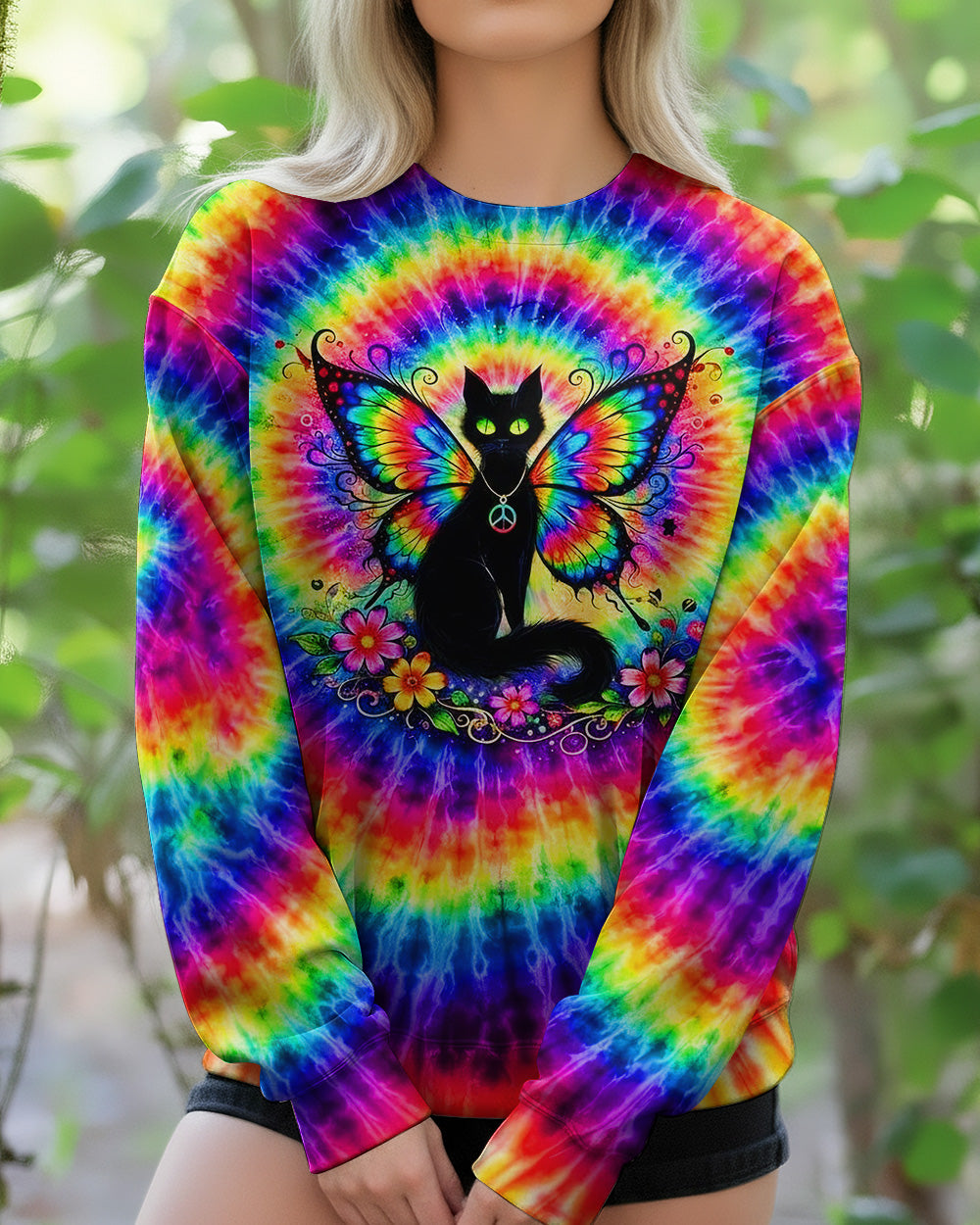 RAINBOW SWIRL BLACK CAT ALL OVER PRINT - YHHG2502261