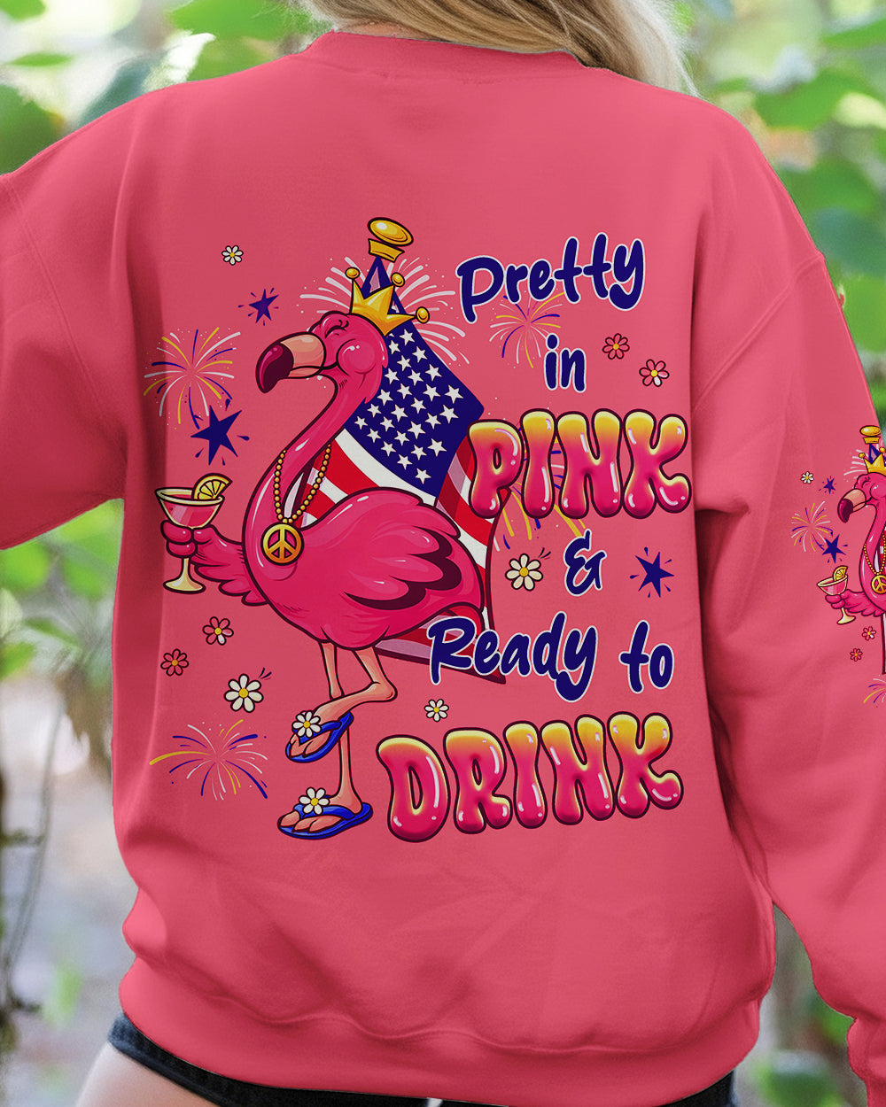 PRETTY IN PINK FLAMINGO RED WHITE & BLUE  ALL OVER PRINT - TLHG2403261