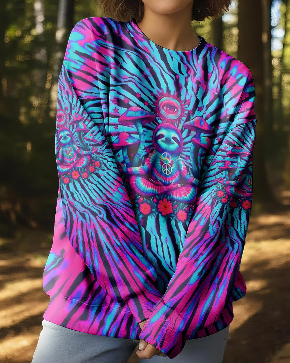 PINK TEAL SWIRL PEACE SLOTH ALL OVER PRINT - YHLT0902261