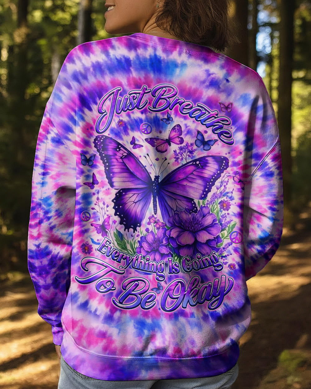 JUST BREATHE BUTTERFLY PURPLE SWIRL ALL OVER PRINT  - TLHN1203263