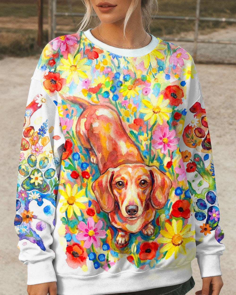 RAINBOW FLORAL DACHSHUND DOG PAW ALL OVER PRINT - RI1103261