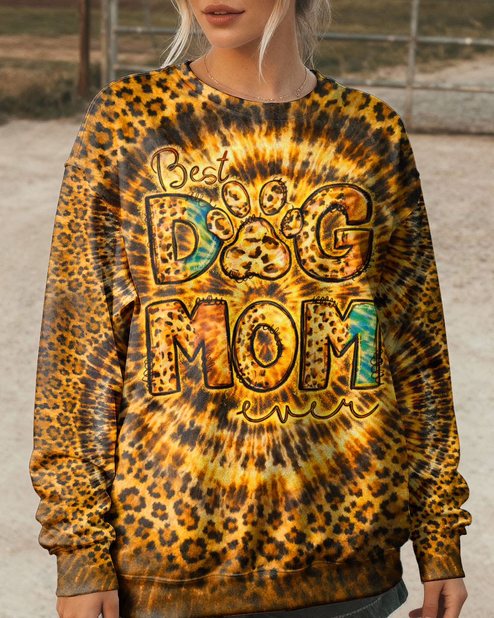 BEST DOG MOM EVER LEOPARD SWIRL ALL OVER PRINT   - TLNT1003261