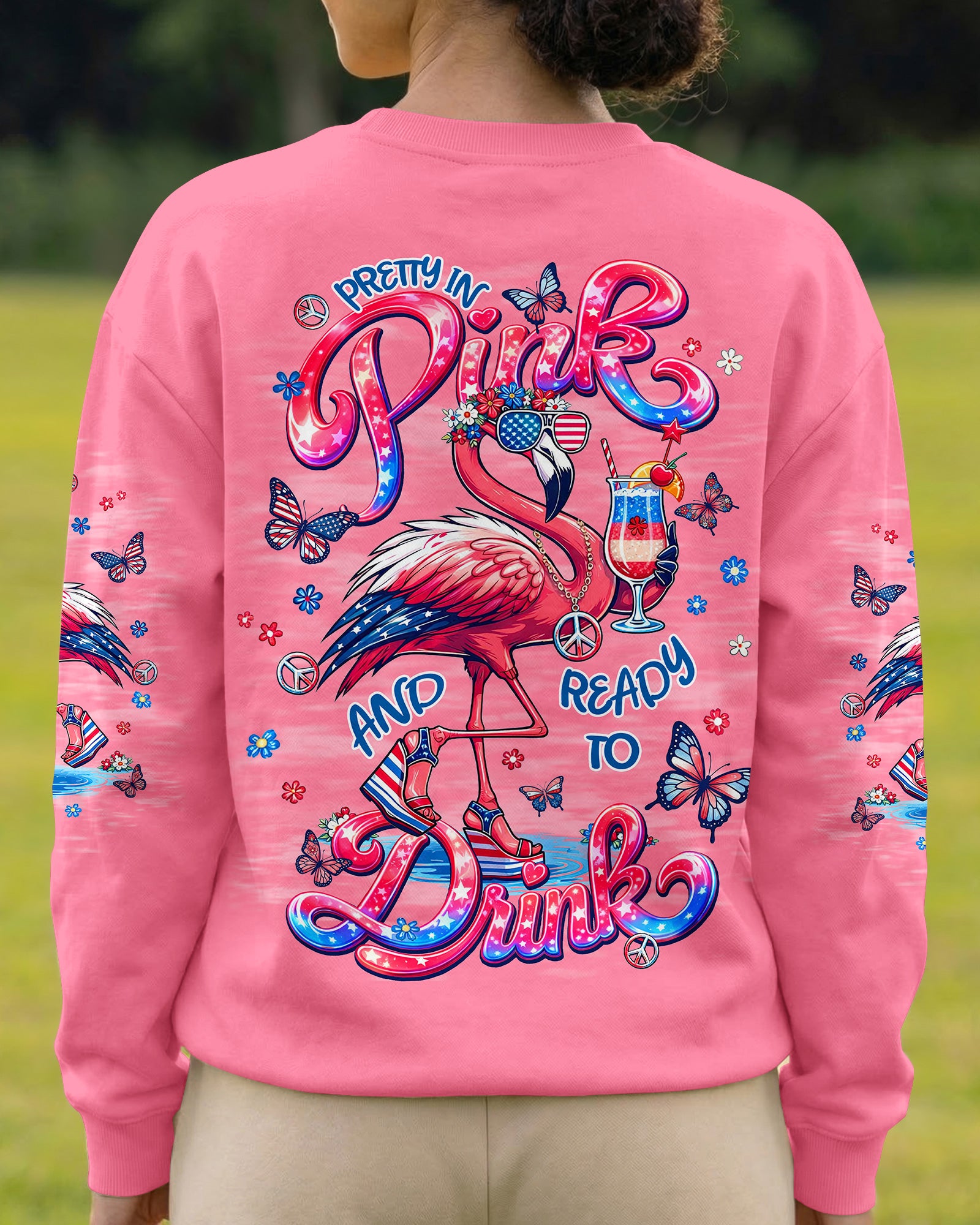 PRETTY IN PINK FLAMINGO STARS AND STRIPES ALL OVER PRINT - TLNT0104262