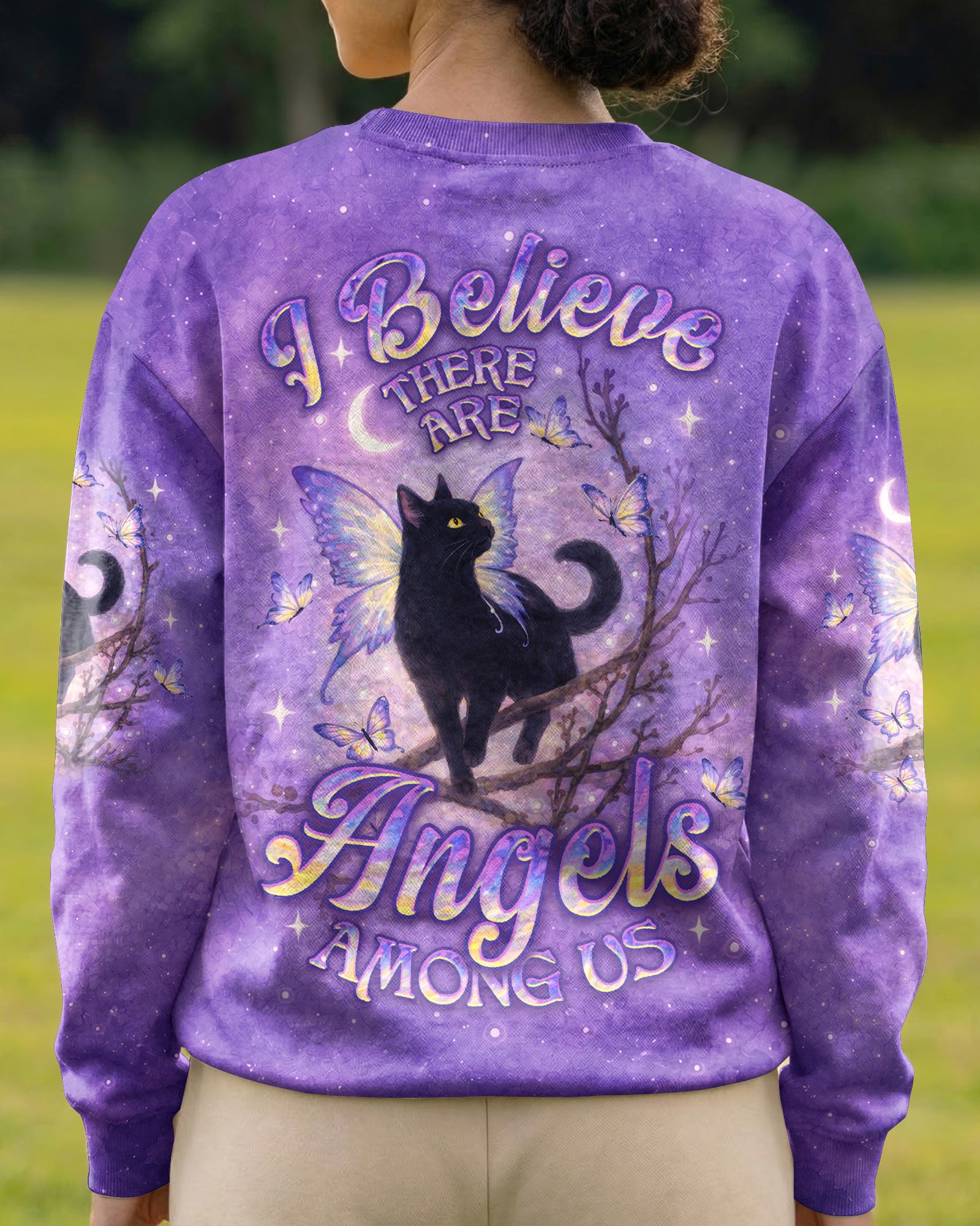 I BELIEVE THERE ARE ANGELS AMONG US BLACK CAT ALL OVER PRINT - TLNO1205261