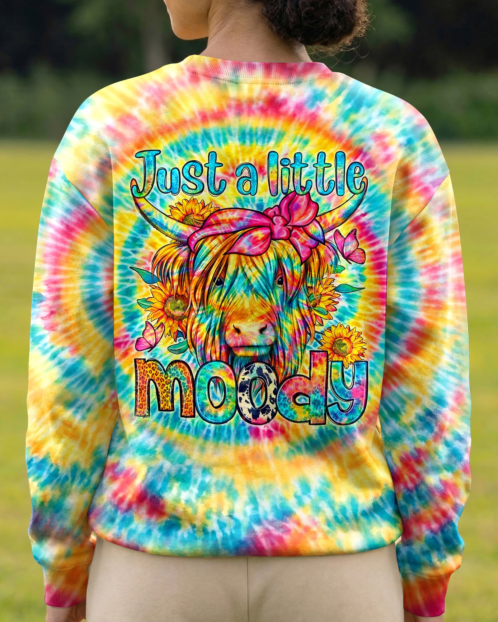 JUST A LITTLE MOODY COW HIPPIE SWIRL ALL OVER PRINT  - TLHG2003262