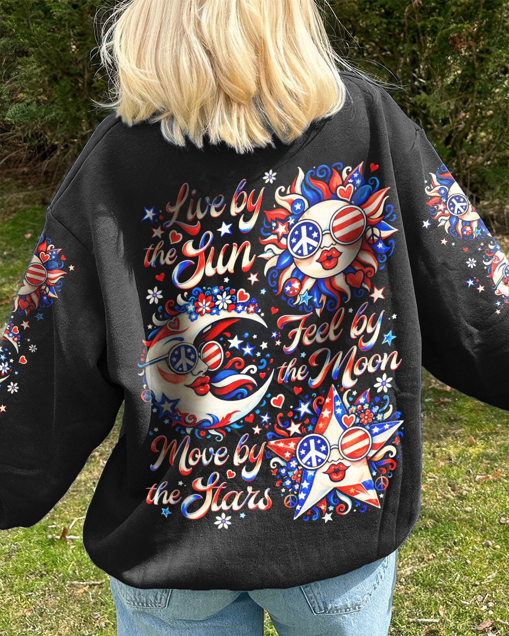 LIVE BY THE SUN RED WHITE & BLUE MOON STAR ALL OVER PRINT - TLNO3103262